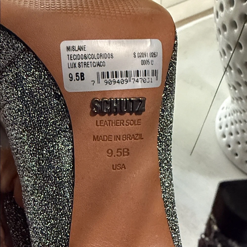 $258 SCHUTZ Silver Metallic Stretch Heeled Ankle Booties 9.5 NWT